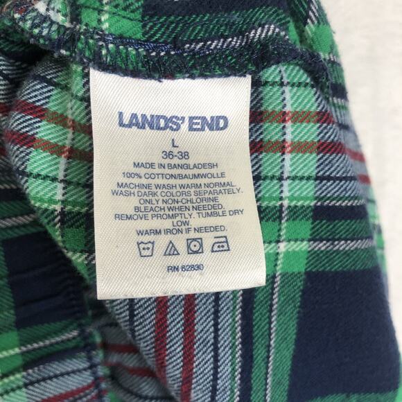 LANDS END‎ Flannel Pajamas Men's Sz L Blue Green Plaid 100% Cotton Button Up Set - Picture 13 of 16